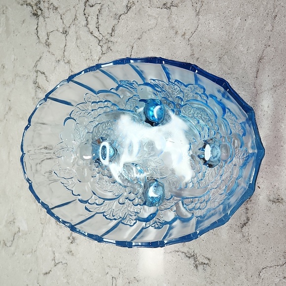 Harvest Blue Glass Oval Footed Fruit Bowl - Picture 5 of 12